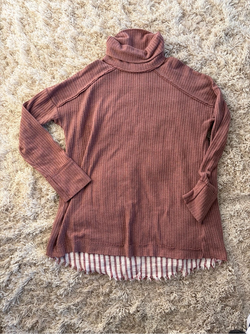 Umgee Dusty Rose Turtleneck Waffle Knit Top